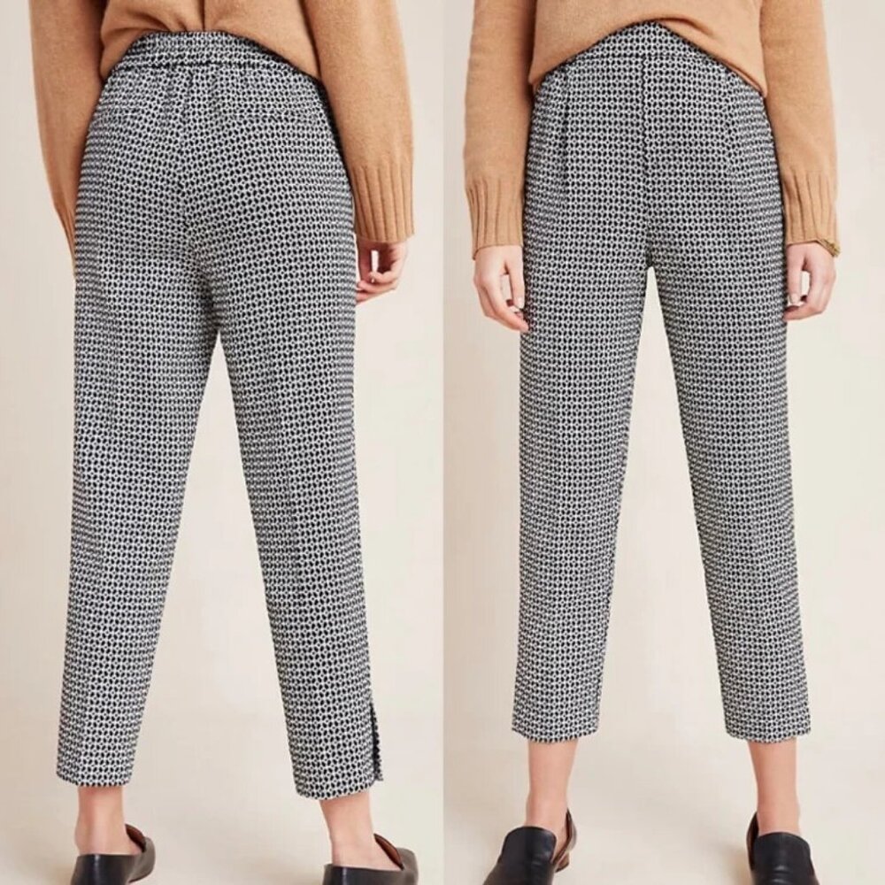 NWT by Anthropologie Pant Womens‎ XS Black Larkin Jacquard Trouser Elastic Waist